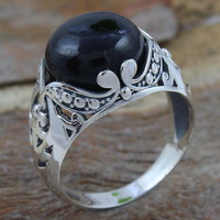 Flower setting black onyx gemstone 925 sterling silver ring jewelry wholesale manufacturer gemstone ring